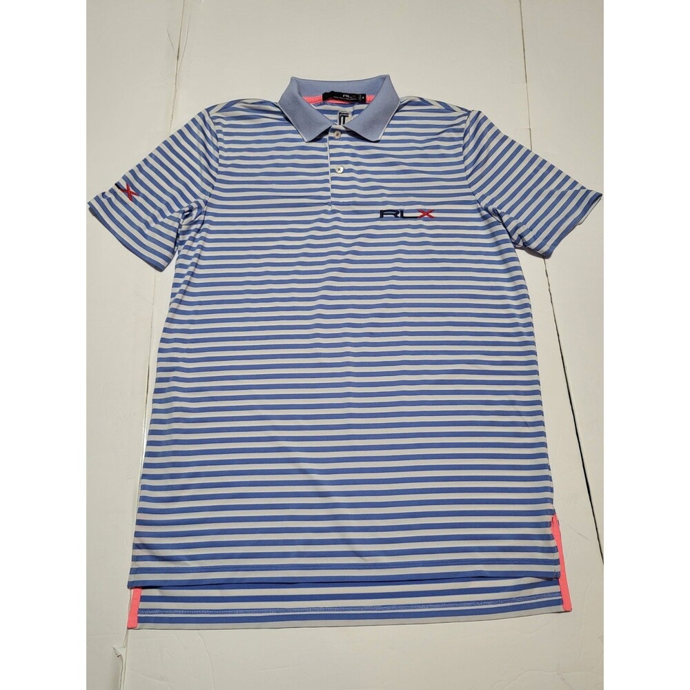 (#17) RLX Ralph Lauren Men's M Blue White  Striped Short Sleeve